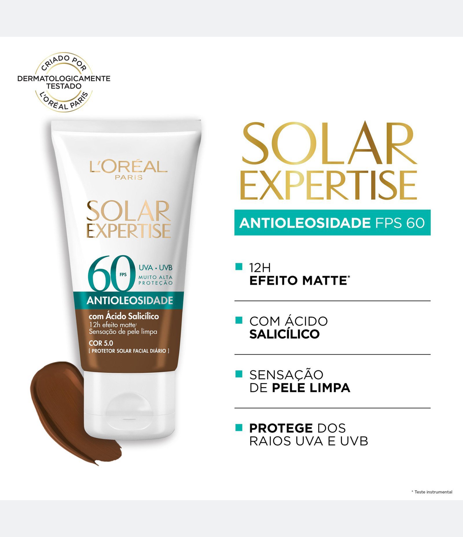 Protetor Solar Facial Expertise Antioleosidade FPS60 COR 5 0 Escura 40 G 40g 3