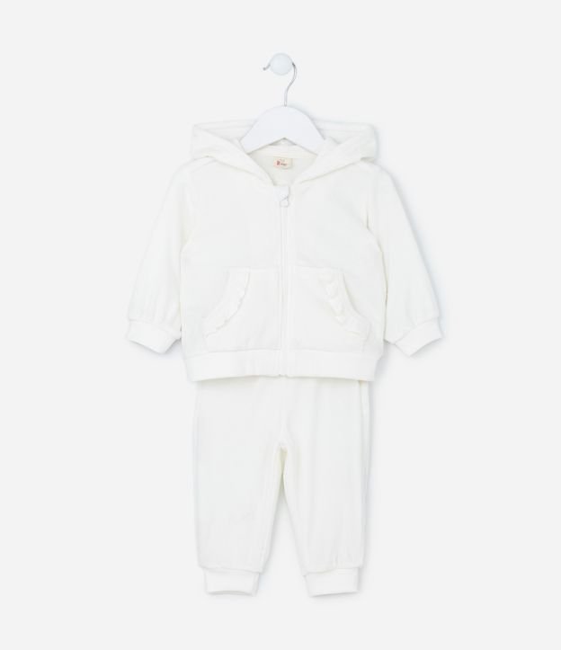 Conjunto Infantil em Plush com Capuz e Babado no Bolso - Tam 0 a 18 meses