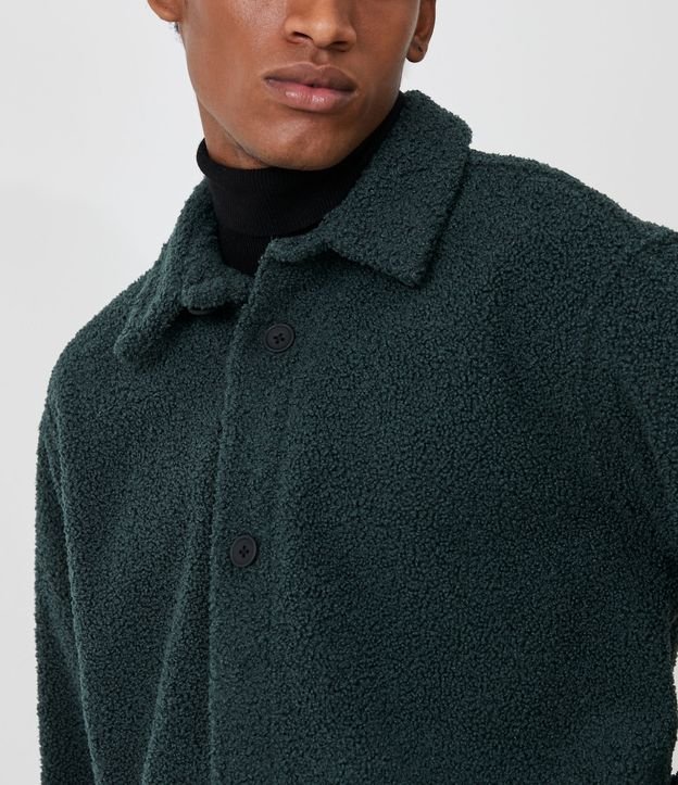 Jaqueta Overshirt em Sherpa com Textura e Gola Colarinho Verde Escuro 5
