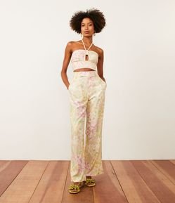 Calça Reta em Linho com Estampa Floral