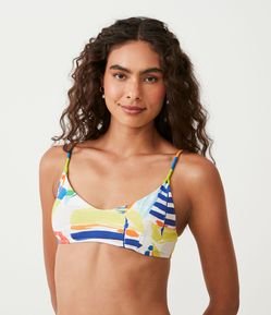 Biquíni Top Camisetinha em Poliamida com Estampa Abstrata
