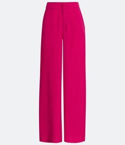 Calça Pantalona Alfaiataria em Crepe com Botão Forrado e Fendas