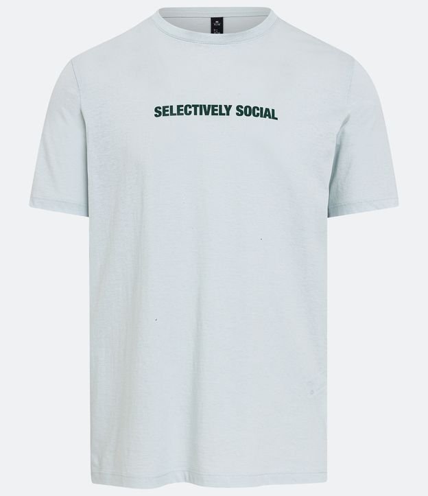 Camiseta Slim em Algodão com Lettering Selectively Social Azul Claro 5