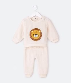 Conjunto Infantil em Fleece com Bordado de Leãozinho - Tam 0 a 18 meses