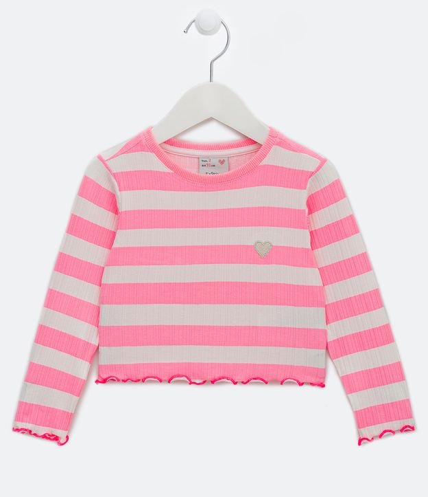 Blusa Infantil Acanalada con Rayas Neón - Talle 1 a 5 años Rosado 1