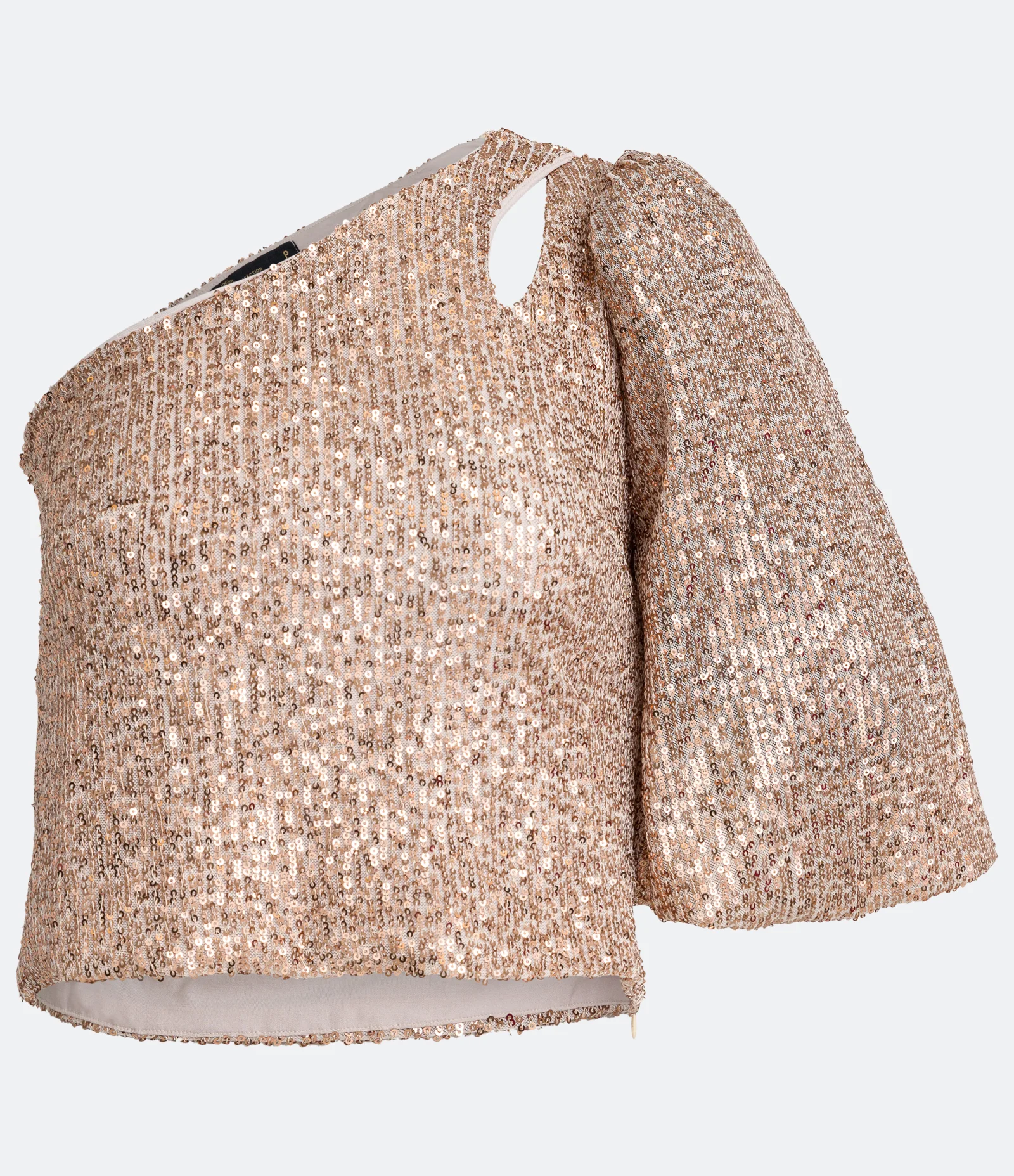 Blusa Cropped em Malha de Paetê com Ombro Só Dourado 1