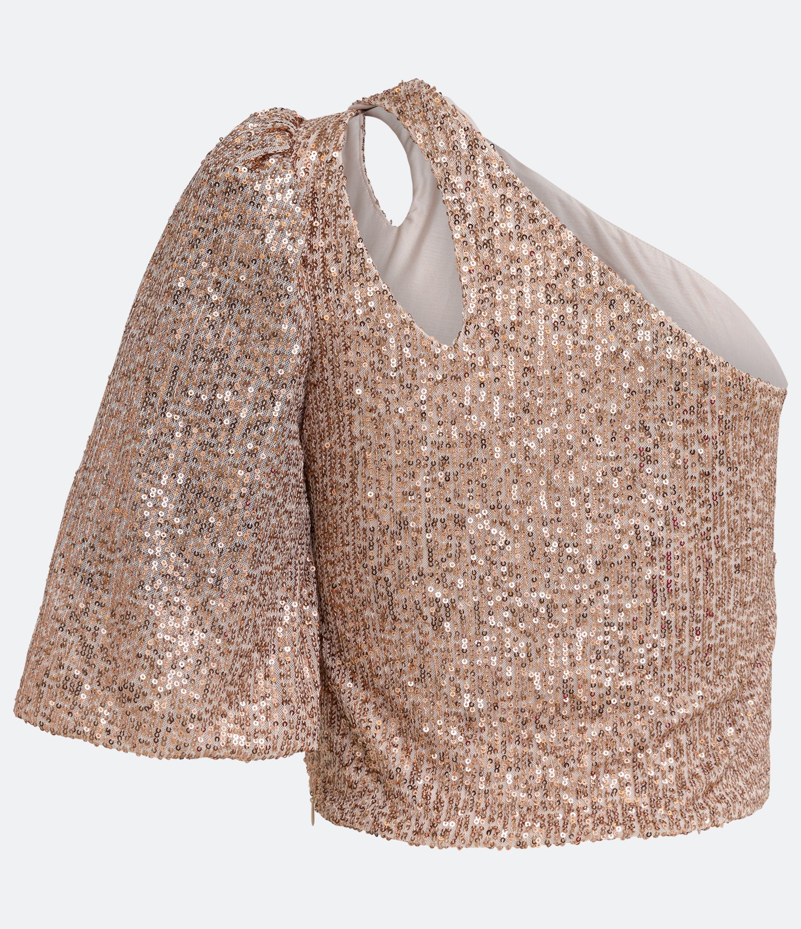 Blusa Cropped em Malha de Paetê com Ombro Só Dourado 2