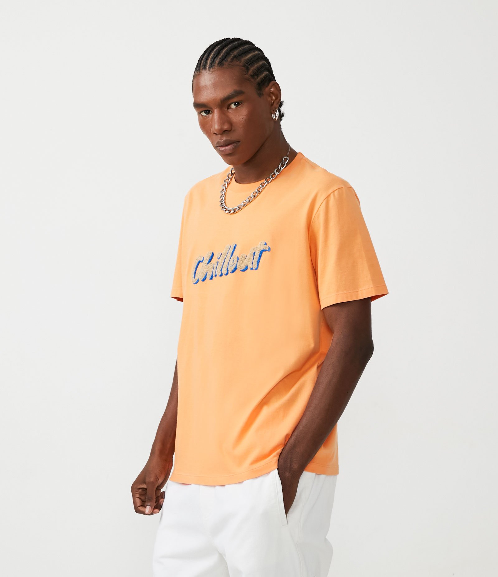 Camiseta em Meia Malha com Virdadi Chenille Laranja 1