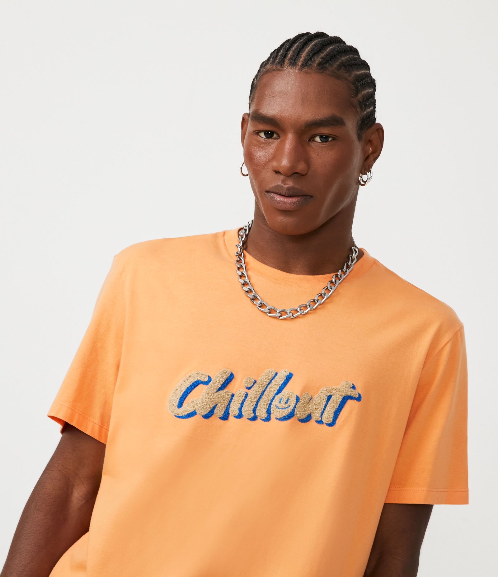 Camiseta em Meia Malha com Virdadi Chenille Laranja 4