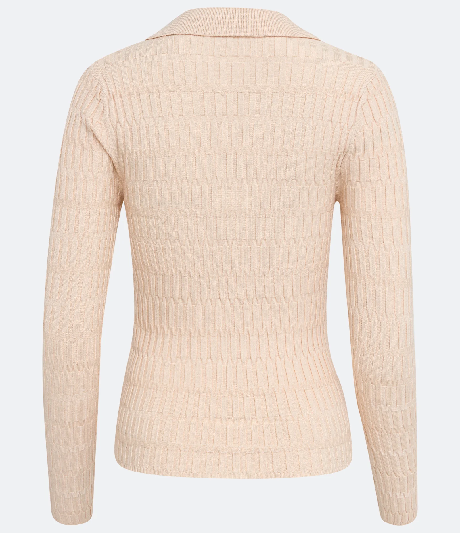 Blusa em Tricô Texturizada com Gola Polo Bege Rosado 2