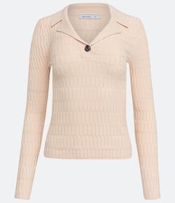Blusa em Tricô Texturizada com Gola Polo