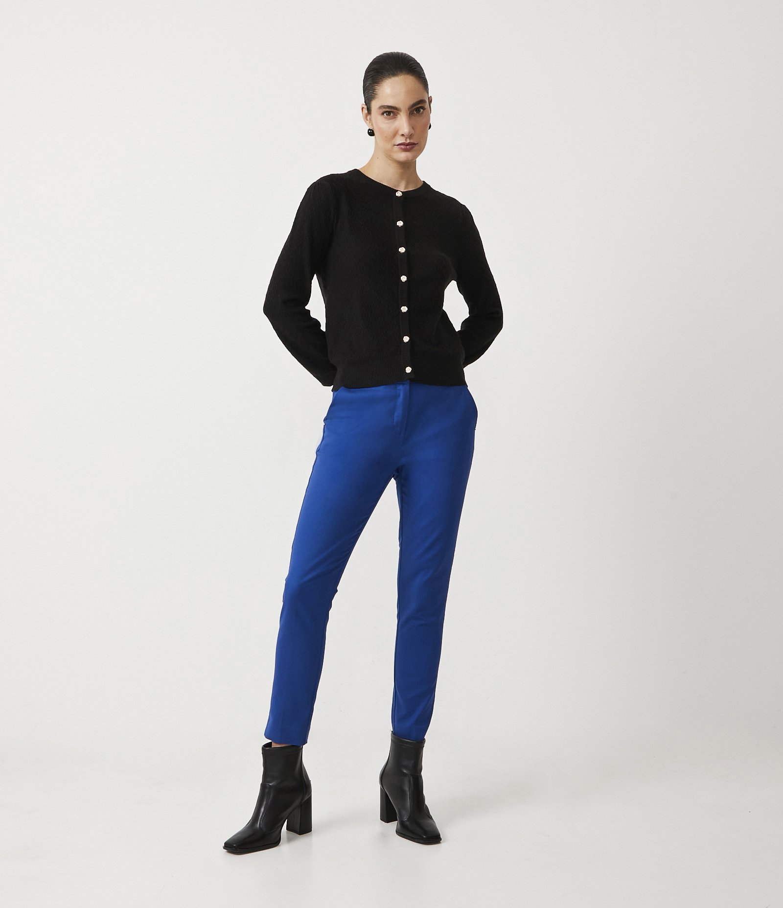 Calça Cigarrete em Algodão com Bolsos Azul Escuro 1