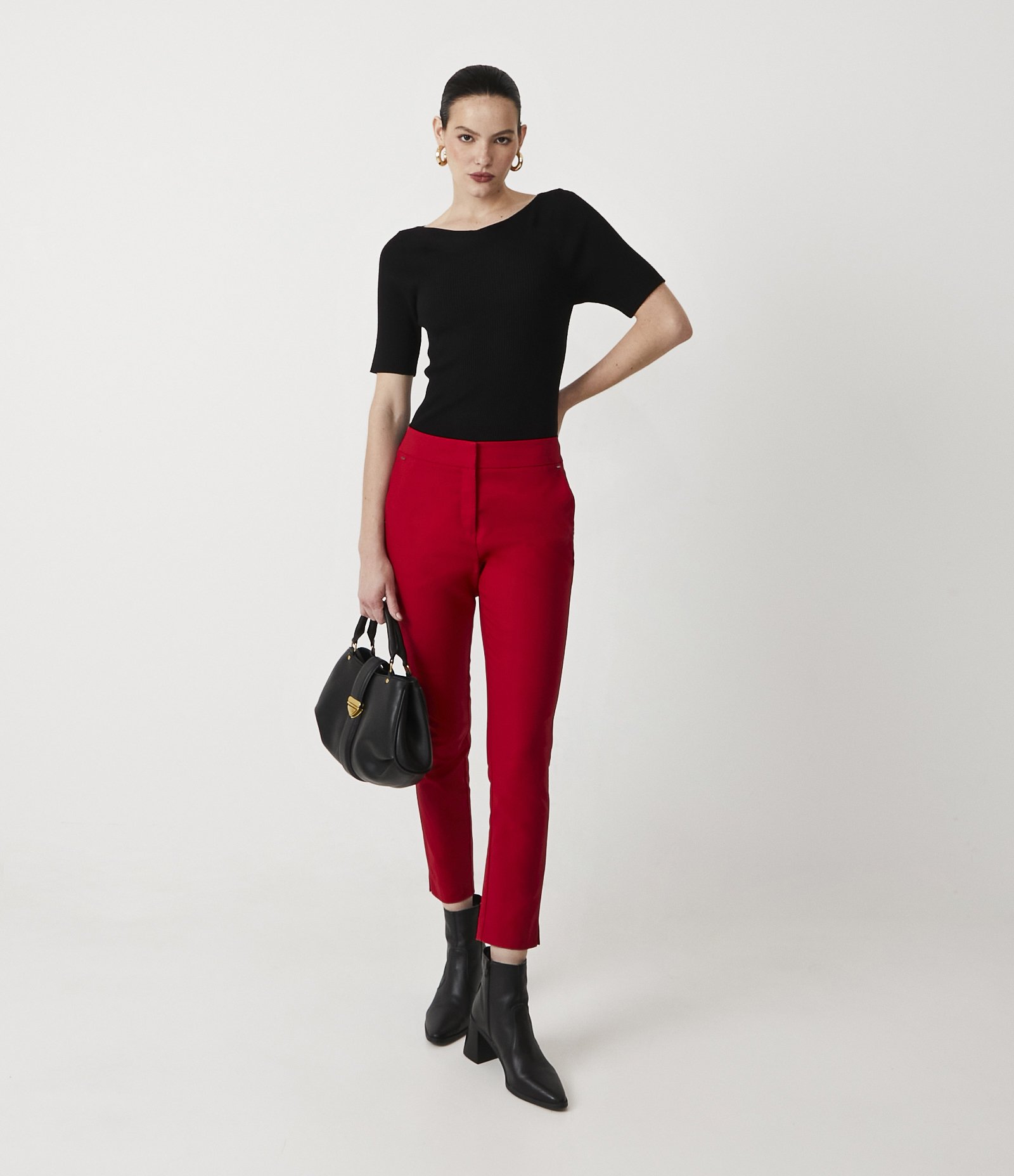 Calça Cigarrete em Algodão com Bolsos Vermelho 1