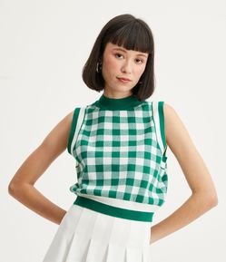 Colete em Tricô com Estampa Xadrez Vichy