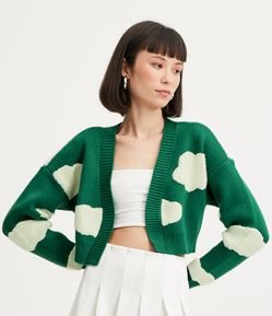 Cardigan Cropped em Tricô com Textura de Nuvens Atoalhadas