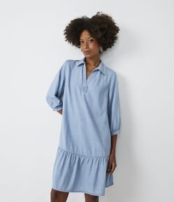 Vestido Curto Jeans com Babado na Barra