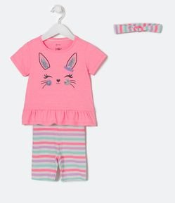 Conjunto Infantil Estampa Coelhinha com Faixa de Cabelo - 1 a 5 Anos