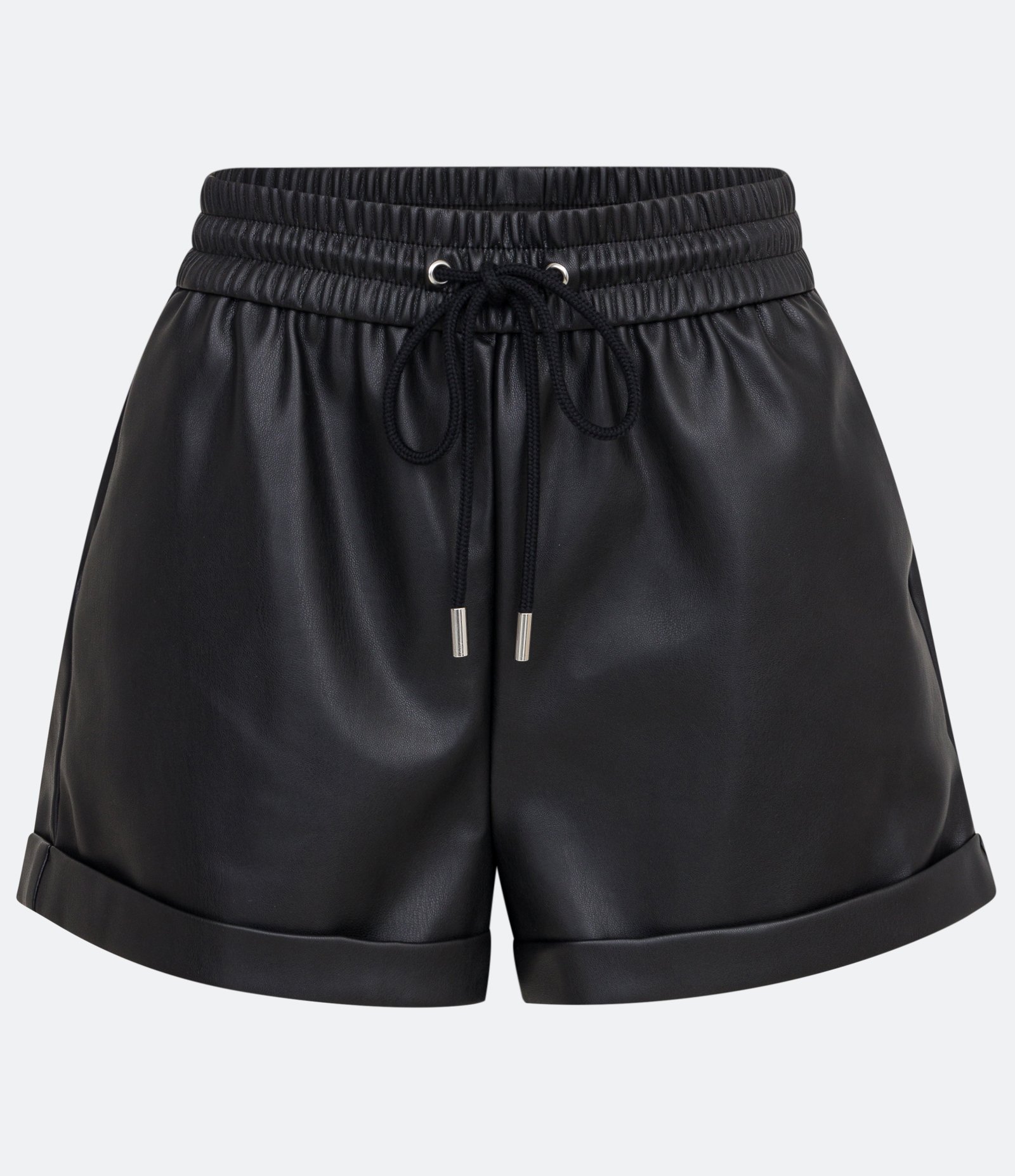 Short em Material Sintético com Bolsos e Barra Dobrada Preto 5