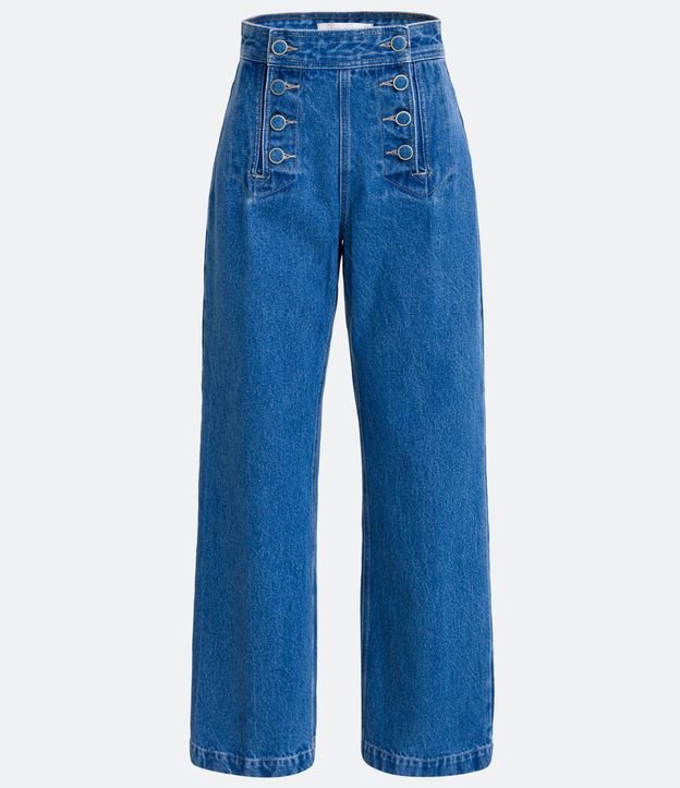Pantalón Recto Jeans con Botones Delanteros Azul 5