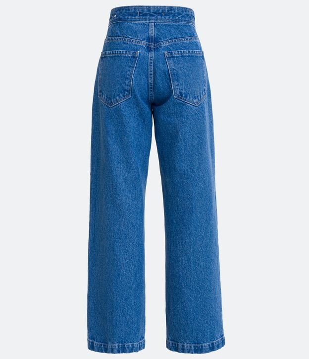 Pantalón Recto Jeans con Botones Delanteros Azul 6