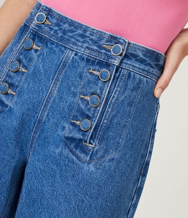 Pantalón Recto Jeans con Botones Delanteros Azul 4