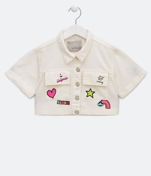 Campera Cropped Sarga con Estampado Divertido - Talle 5 a 14 años Blanco 1