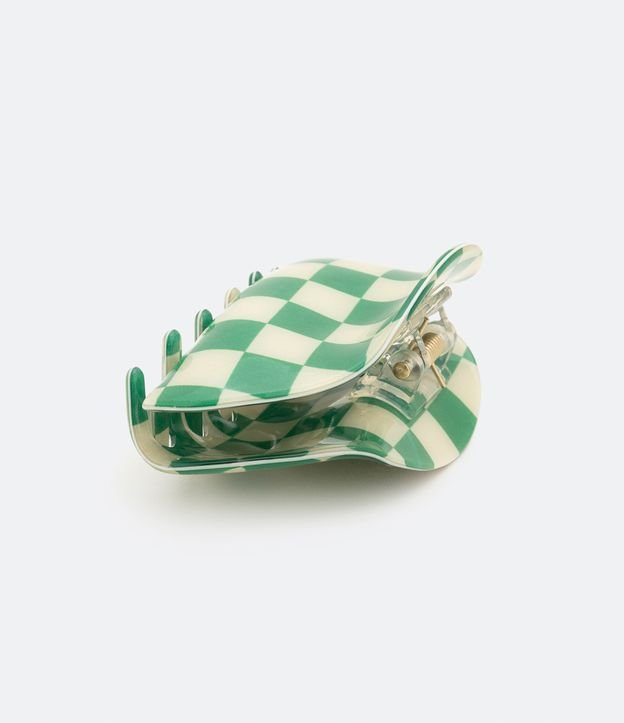 Pinza para el Pelo en Acrílico con Estampado de Cuadros Grid Verde 1