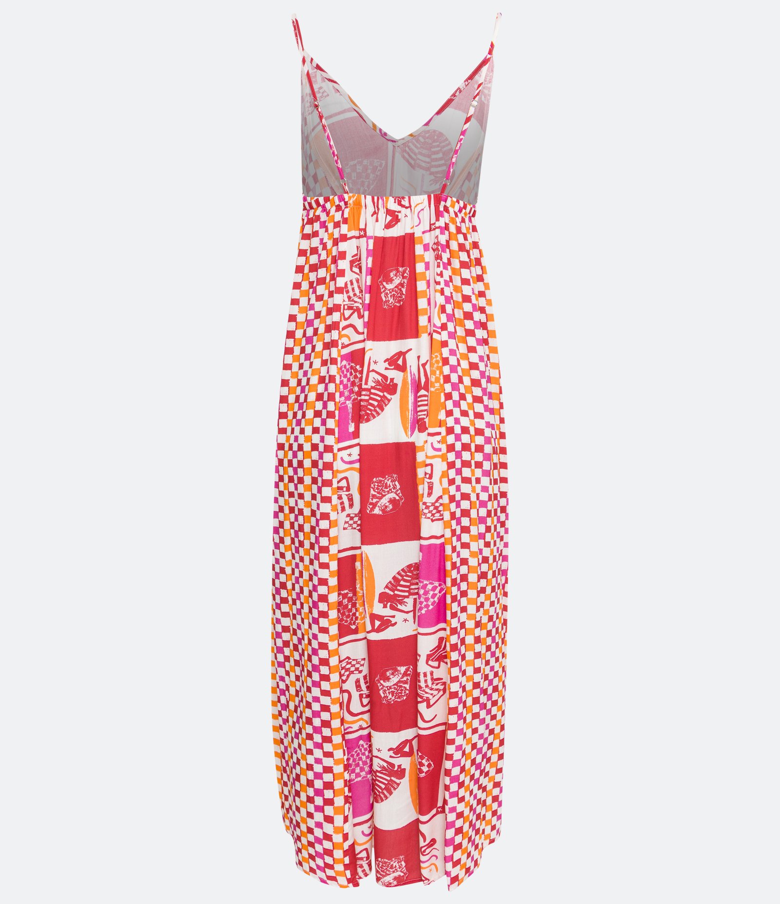 Saída de Praia Vestido em Viscose com Estampa Xadrez Vermelho 7