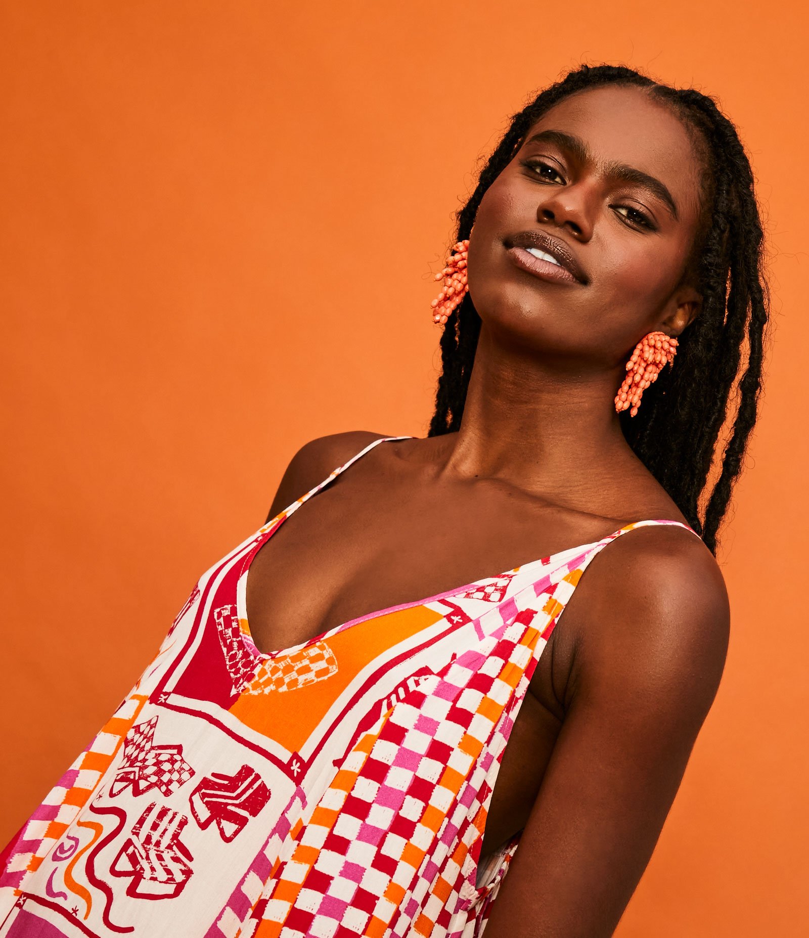 Saída de Praia Vestido em Viscose com Estampa Xadrez Vermelho 5