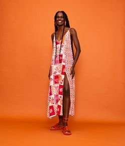 Saída de Praia Vestido em Viscose com Estampa Xadrez