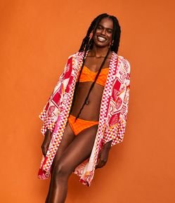 Saída de Praia Kimono em Viscose com Estampa Dia de Praia