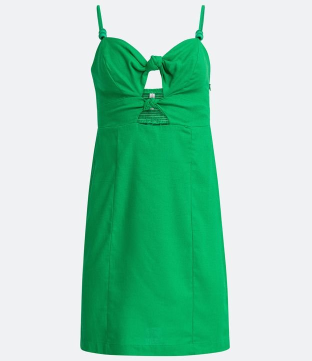Vestido Corto de Tirantes en Lino con Retorcidos en el Busto Verde 7