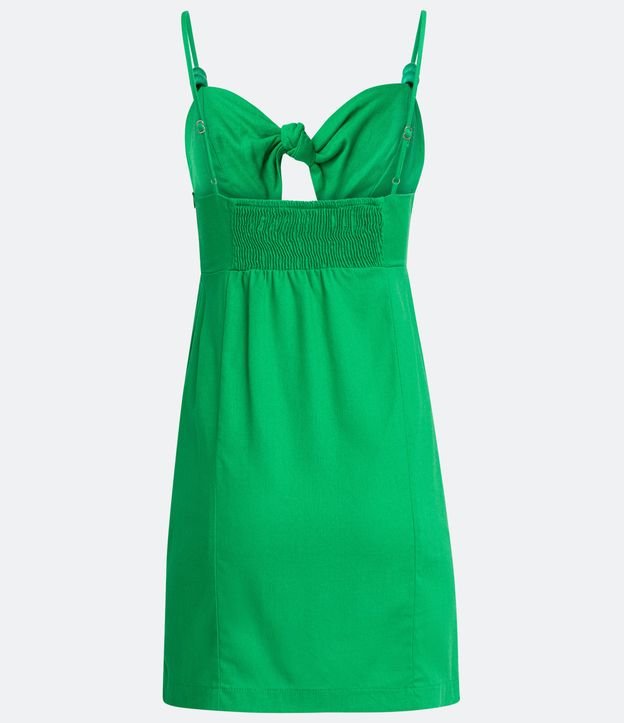 Vestido Corto de Tirantes en Lino con Retorcidos en el Busto Verde 8