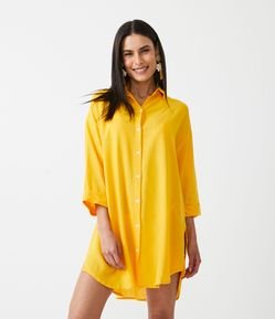 Saída de Praia Camisa Chemise em Viscose com Abotoamento Frontal