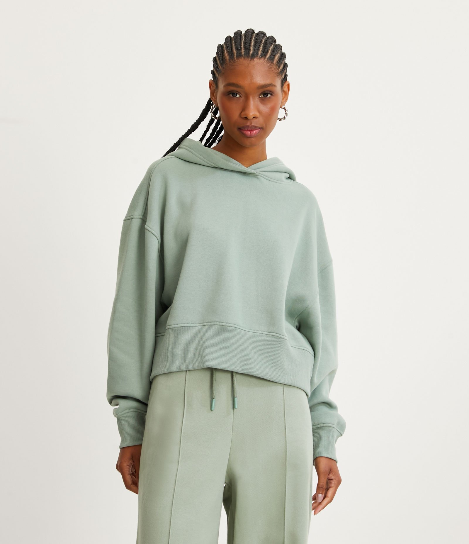 Blusão em Moletom com Gola Capuz e Punho Ajustado Verde 1