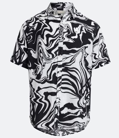 Camisa Comfort em Linho com Estampa Abstrata Menor preço em Camisa Comfort em Linho com Estampa Abstrata