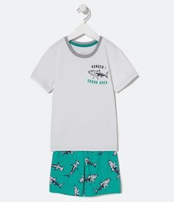 Pijama Corto Infantil Estampado Tiburón Esqueleto - Talle 5 a 14 años