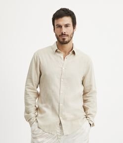 Camisa Comfort Básica em Linho Texturizado com Manga Longa