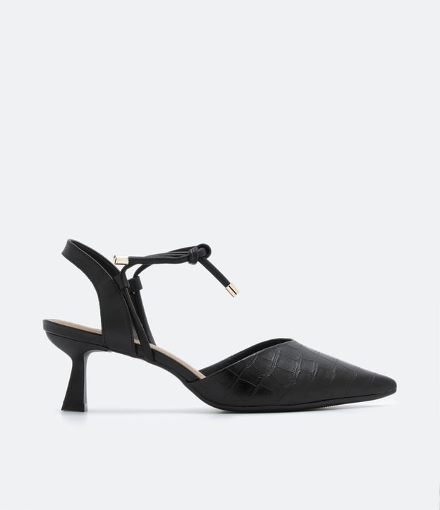 Zapato con Lazo Tacón Fino Bajo y Textura Croco Negro 3
