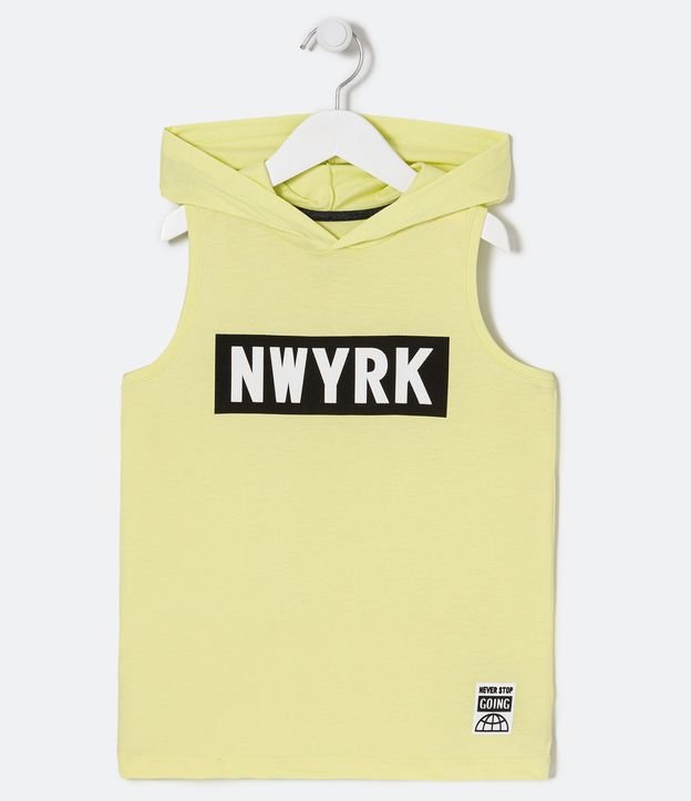 Camiseta sem Manga Infantil com Capuz e Lettering NWYRK - 5 a 14 Anos