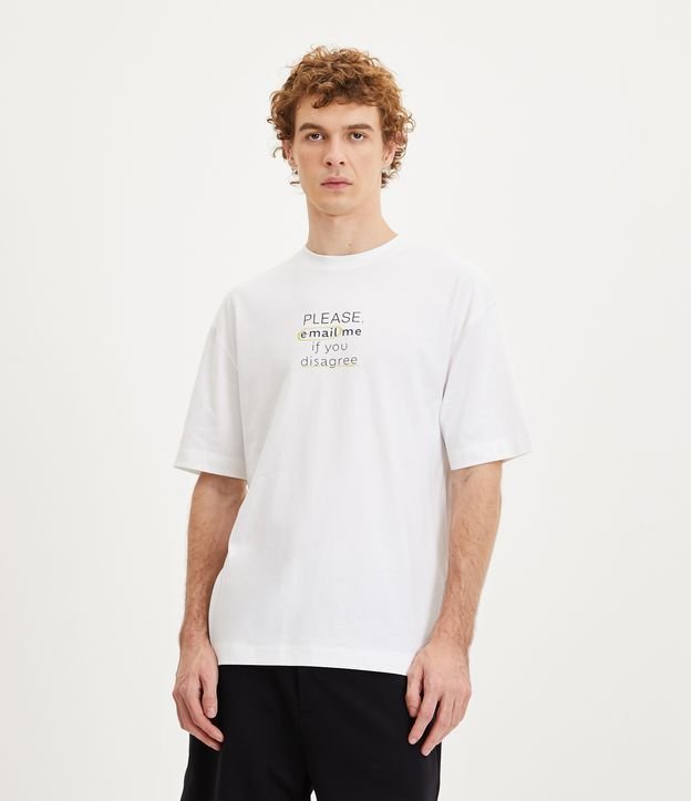 Camiseta em Algodão com Estampa Lettering - Cor: Branco Neve - Tamanho: M