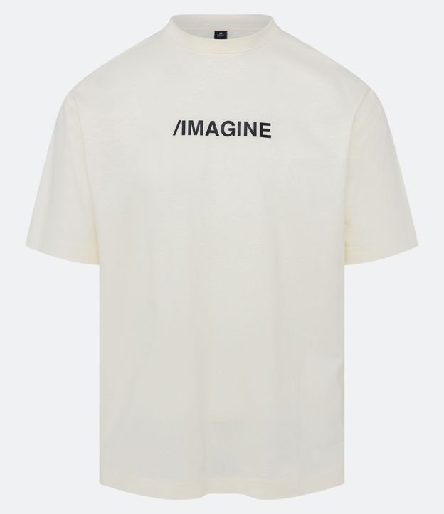 Camiseta Boxy em Algodão com Lettering Imagine Bege 5