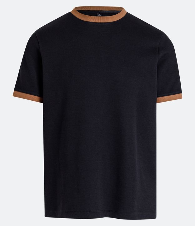 Camiseta Slim em Algodão com Textura e Detalhes Contrastantes Preto 5