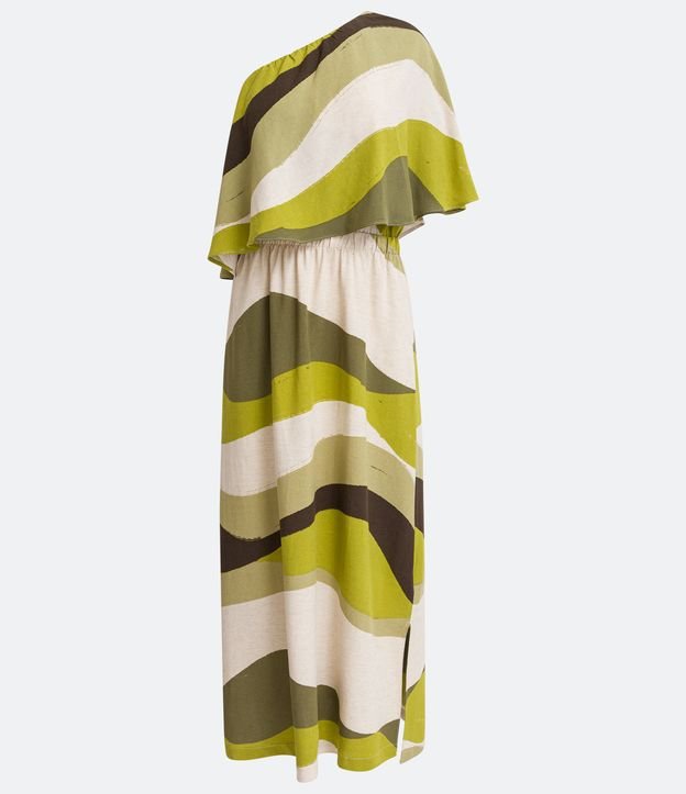 Vestido Largo en Viscolino con Hombro Unico y Estampado Abstracto Multicolores 5