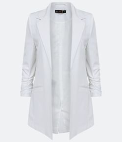 Blazer Alongado em Crepe com Detalhe Franzido na Manga