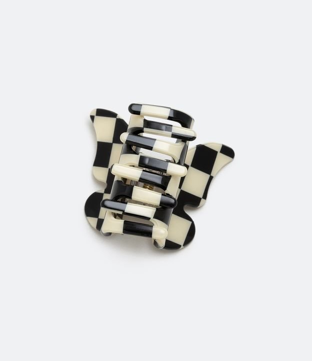 Pinza para el Pelo en Plástico con Forma de Mariposa y Estampado de Cuadros Negro 3
