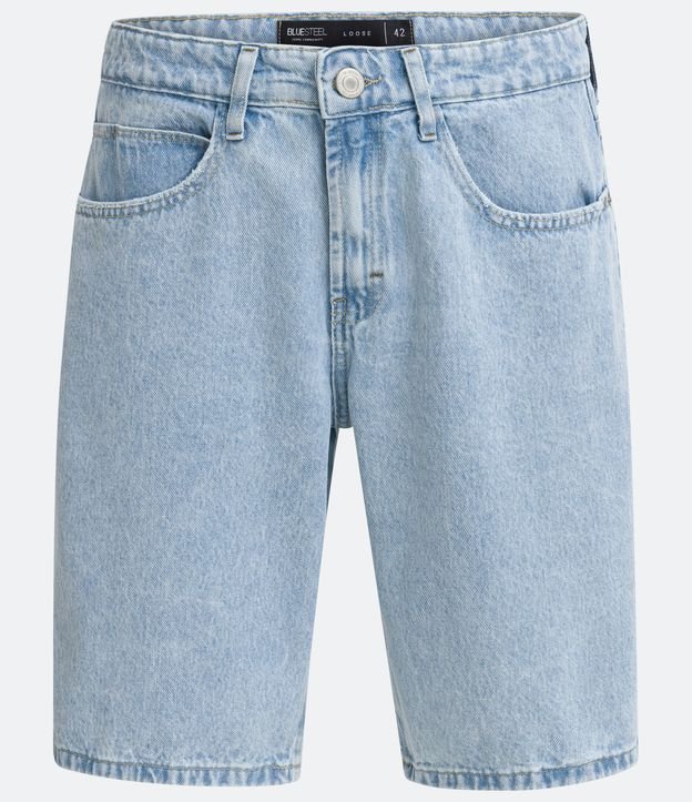 Bermuda Loose Jeans com Efeito Marmorizado e Bolsos Azul Claro 5