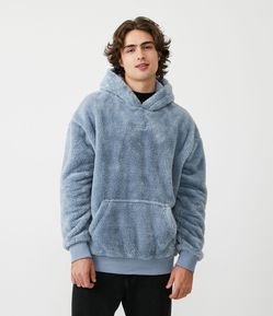 Blusão Fechado em Moletom com Capuz e Textura de Pelinhos