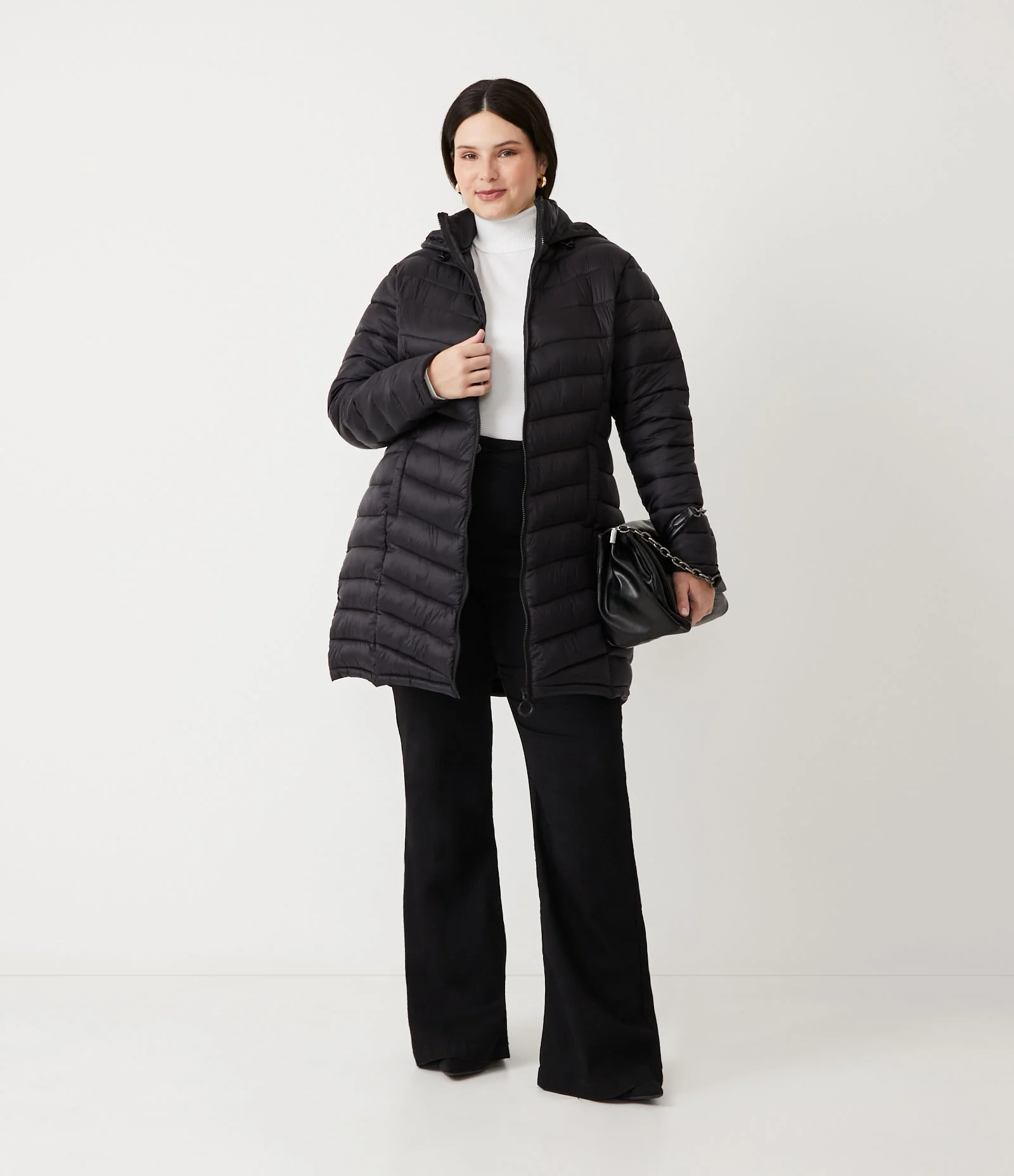 Jaqueta Puffer em Poliamida com Capuz Curve & Plus Size Preto 2