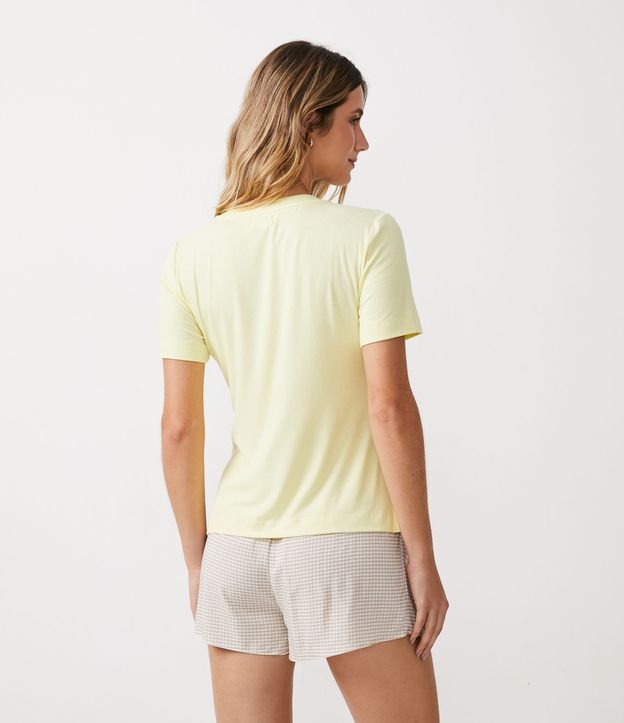 Pijama Corto en Viscosa con Estampado de Cuadros vichy Amarillo 2